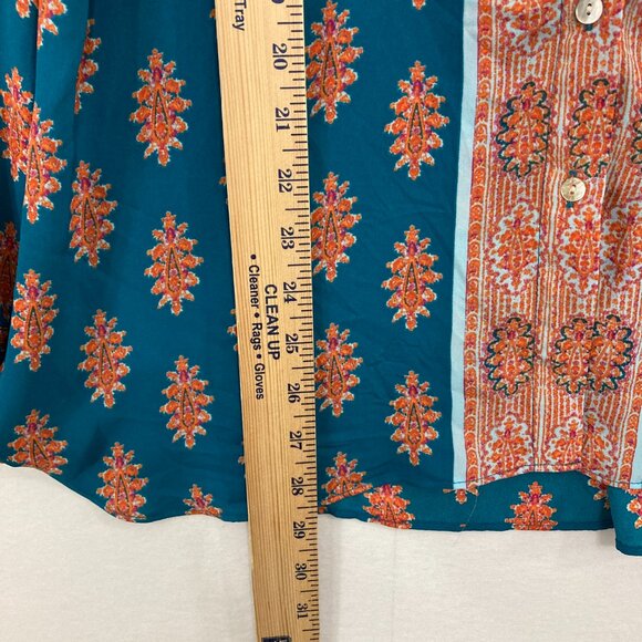 New Rose & Olive Large Blue Orange Boho Print Soft Flowy Long Sleeve Button Up - Picture 6 of 12